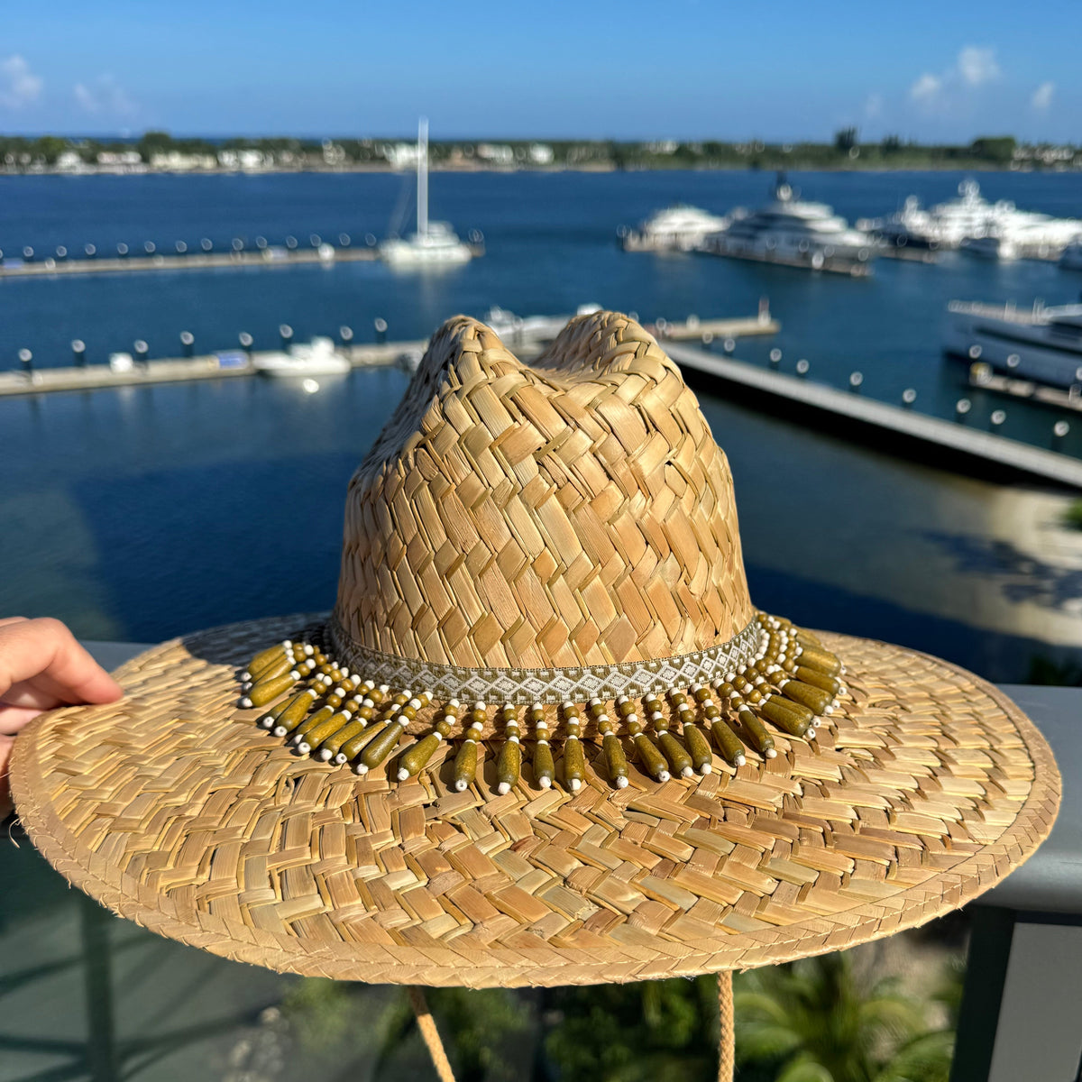 Olive Wooden Bead Sun Hat