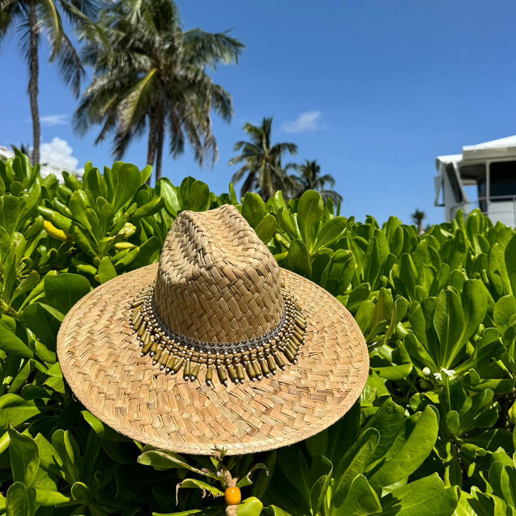 Olive Wooden Bead Sun Hat